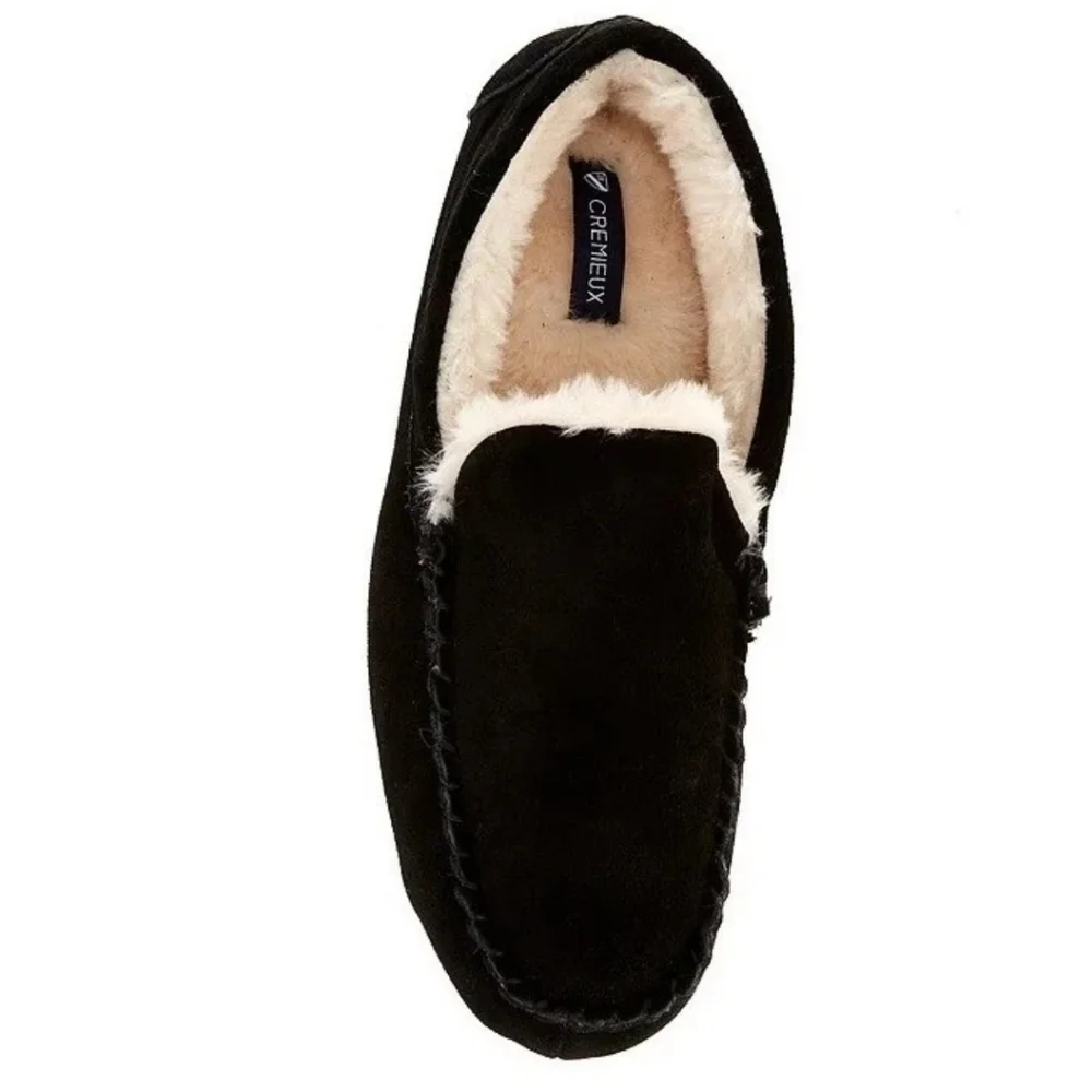 Daniel Cremieux Men's Black Suede Moccasin Slipper Faux Shearling Lining Md 9-10